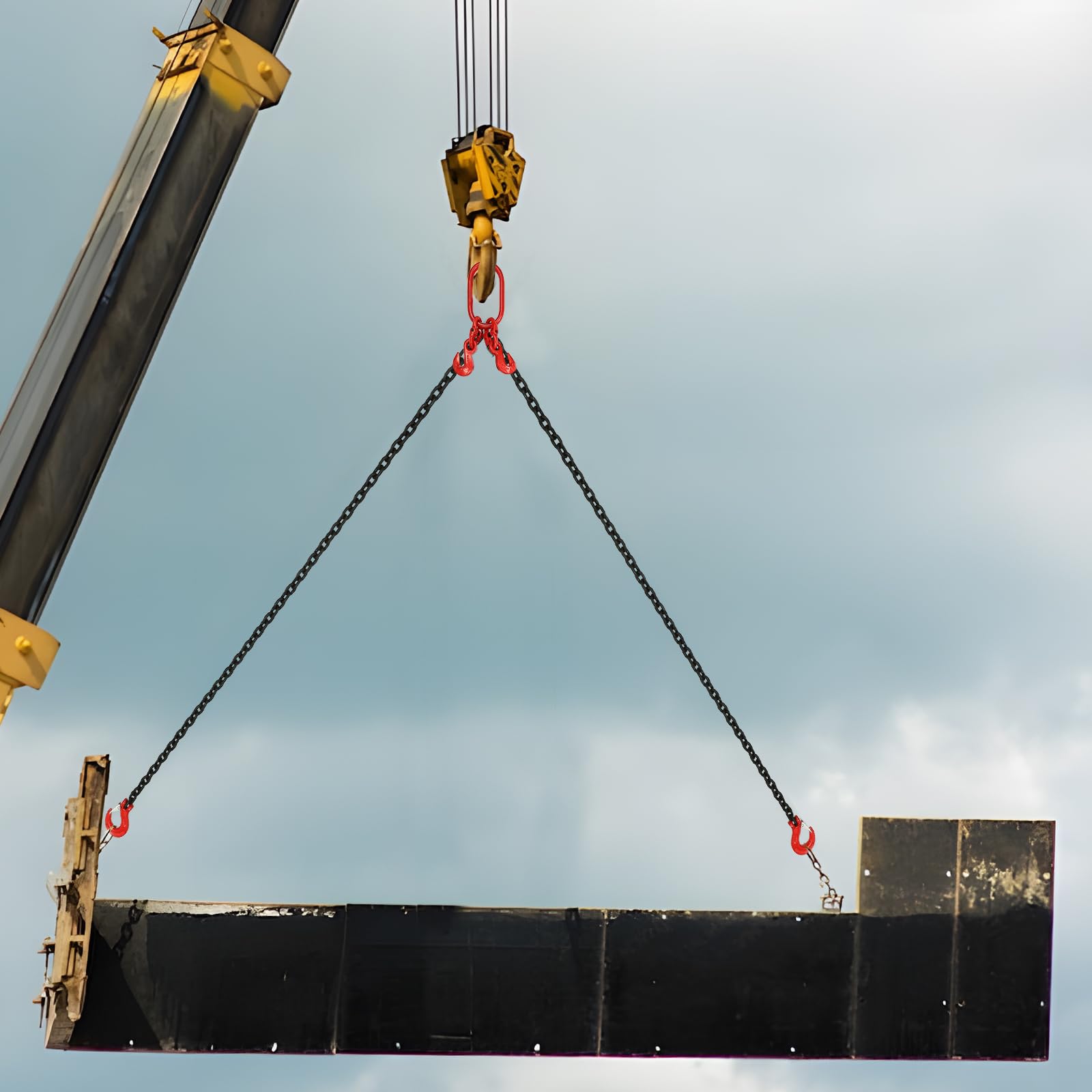 Gancio per catena a due gambe, 2 metri, con gancio di sicurezza, catena di sollevamento robusta in acciaio per gru, officina, magazzino e cantiere, imbracatura universale per il trasporto di carichi