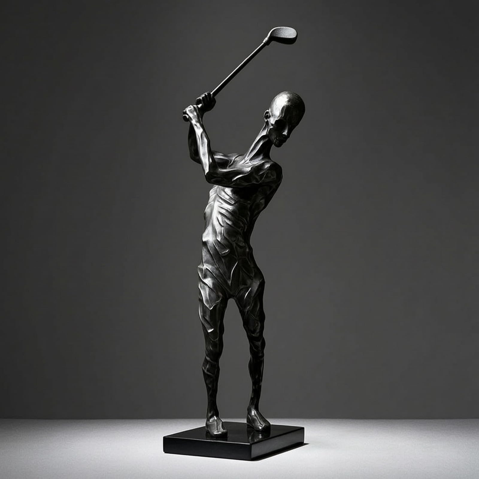 Golf Figur Skulptur Trophäe Dynamische Golfer Darstellung mit Polierter Oberfläche auf Ebonisiertem Sockel aus Legierung, Gold Gesprüht, Modern Minimalistisch