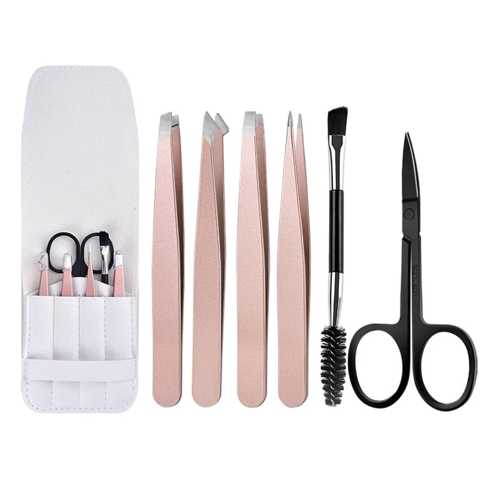Volure Rose Golden 6Pcs Stainless Steel Eyebrow Tweezer Kit