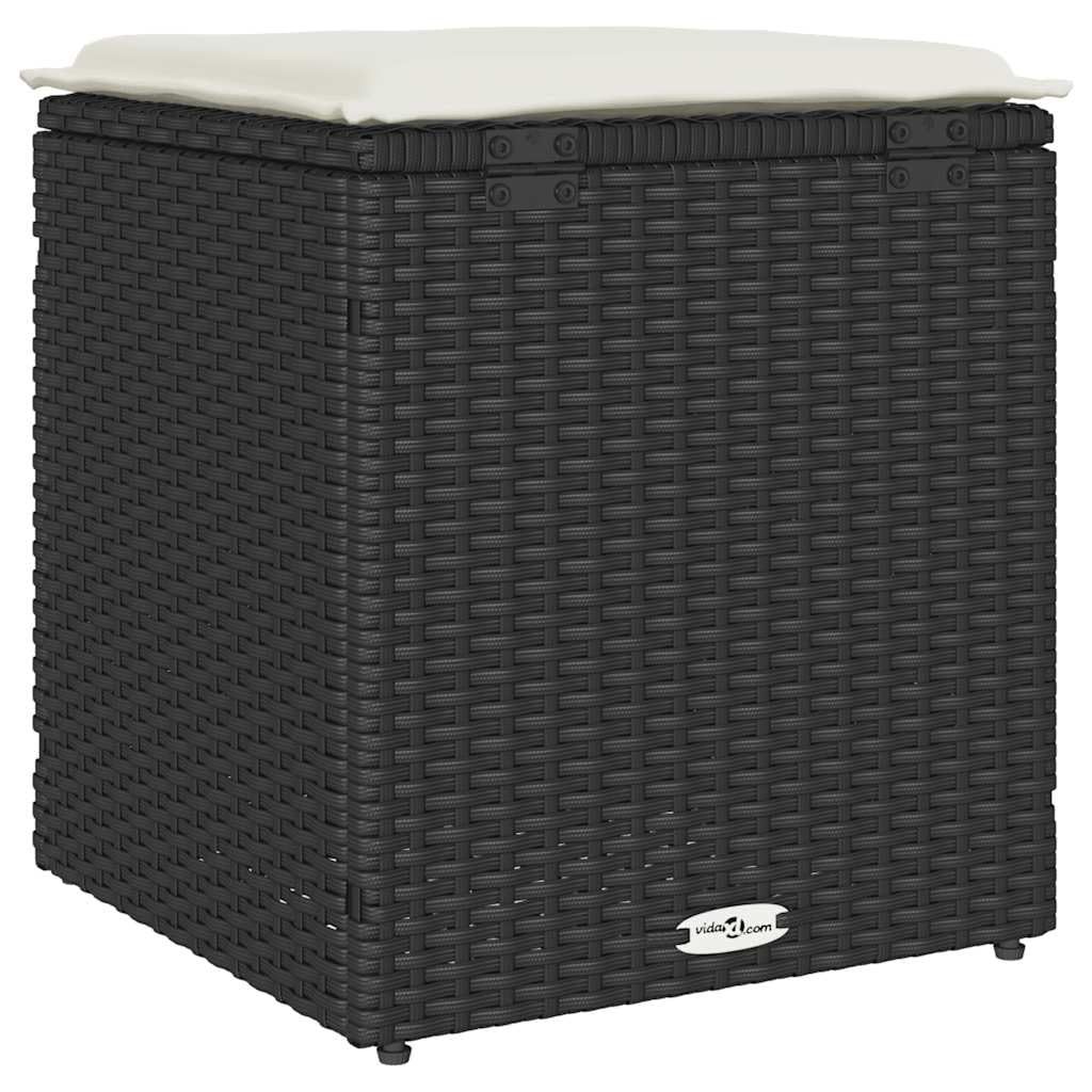 Tabourets jardin coussins 2 pcs noir 40x40x43 cm résine tressée