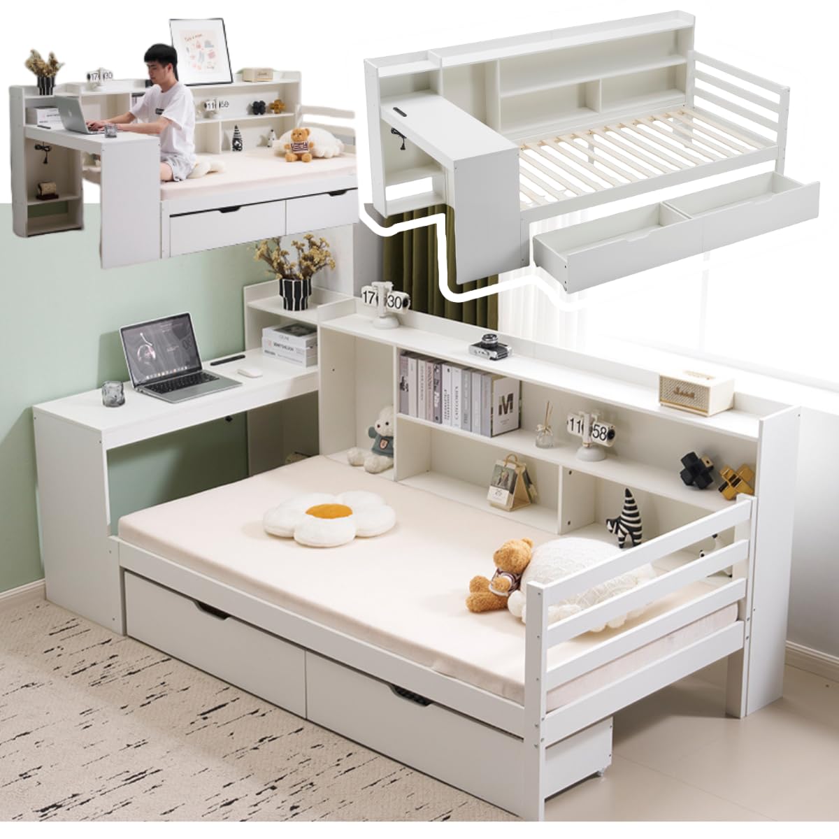 Amazon｜システムベッド デスク付き 木製 収納 シングル 耐震 ベッド