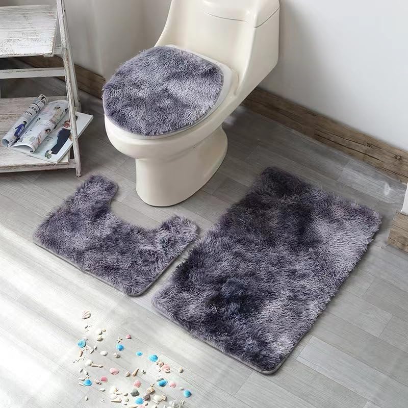 Tapis de sol antidérapant salle de bain gris foncé, ensemble tapis de toilette absorbant l'eau X93