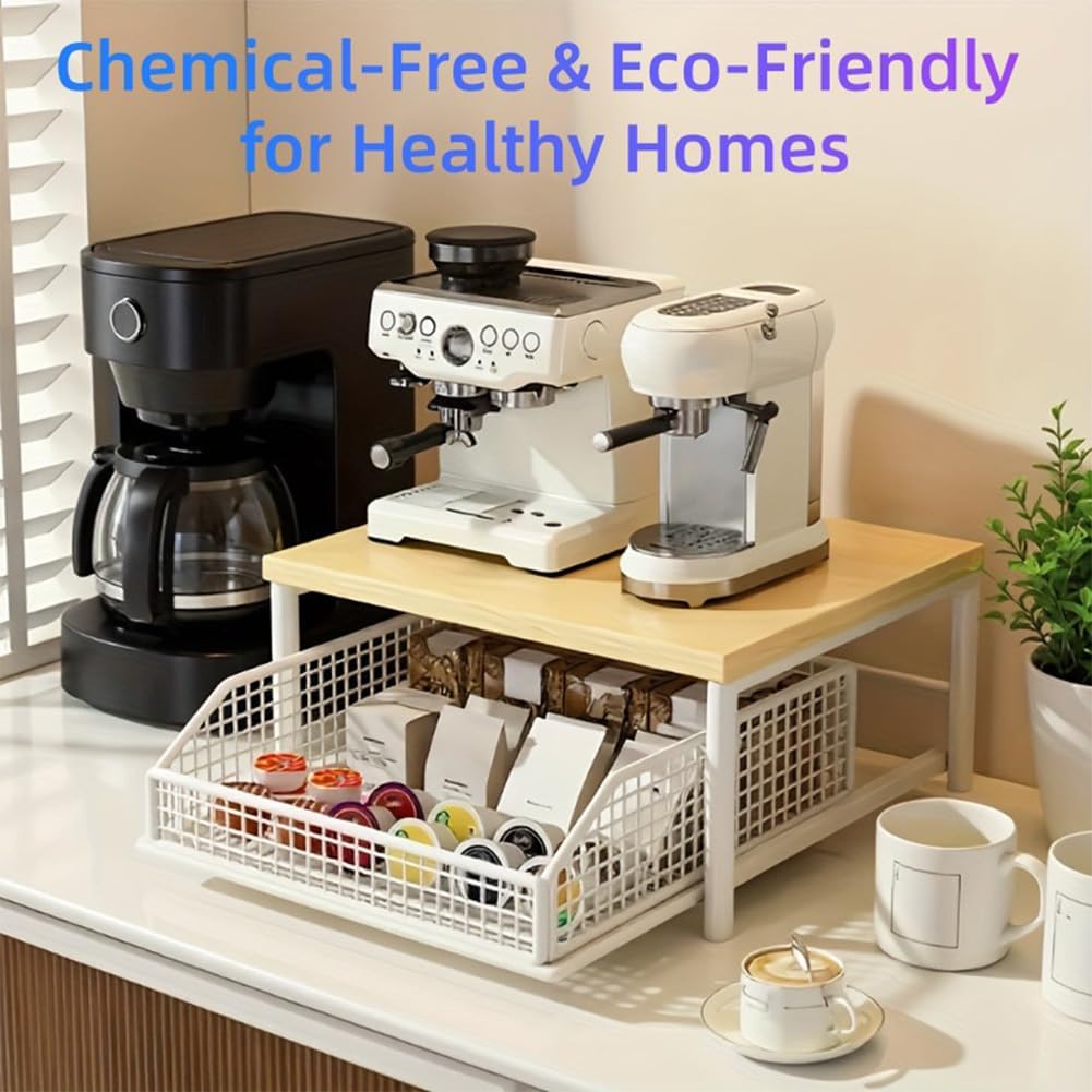 Kitchen Countertop Organizer with Drawers, Wire Basket, Space-Saving Storage for Microwave, Coffee Maker, Toaster, Kitchenware, Fit for Kitchen, Bedroom Home Organization (Monolayer-Black)