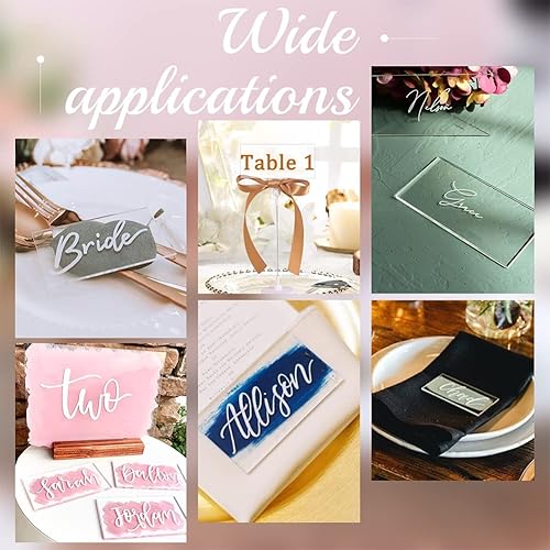 Miniatura 6 de AHANDMAKER 20 tarjetas de lugar de acrílico transparente, placa rectangular de acrílico para tarjetas de nombre, tarjetas de asiento en blanco,