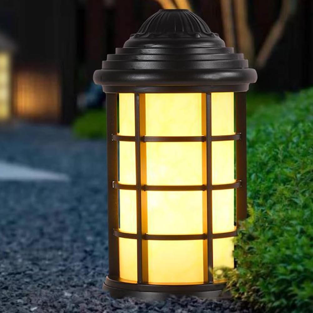 HELCEKOU Modern Garden Pathway Light 19.7" Galvanized Sheet Bollard Cylinder Landscape Lighting with Imitation Marble Shade IP65 Waterproof Lawn Lamp for Front/Back Door Yard