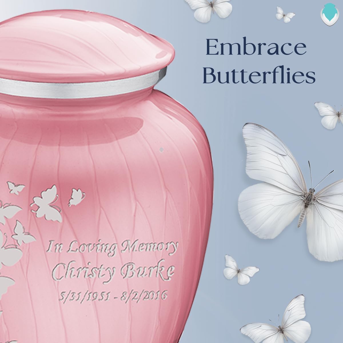 Geturns Embrace Small Personalized Butterfly Cremation Urns for Human Ashes I Pearl Light Pink Funeral Urn for Men and Women I Holds up to 44 Cubic Inches