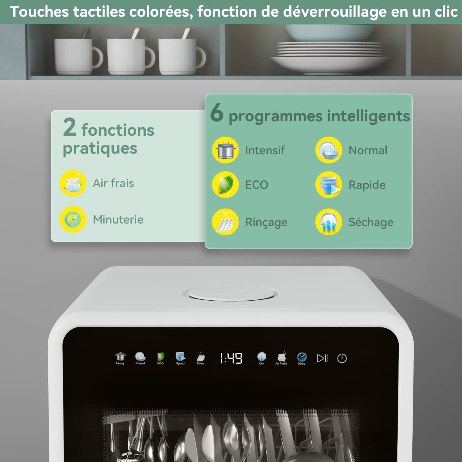 magicplux Lave-vaisselle sans Arrivée d'eau, Lave-vaisselle de Table avec Écran Couleur, 5+3 Programmes, 3 Bras de Pulvérisation, 5 Couverts, Réservoir d'eau de 5 L