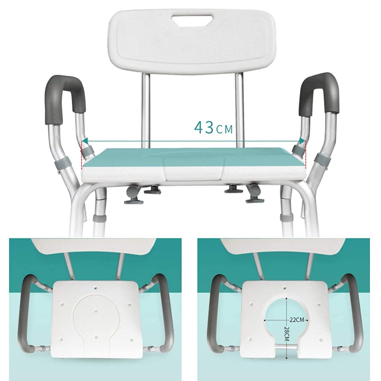 Silla De Baño con Inodoro, Silla De Ducha Altura Regulable con Respaldo Y Apoyabrazos Aguanta hasta 150 Kg Taburete De Ducha Antideslizante