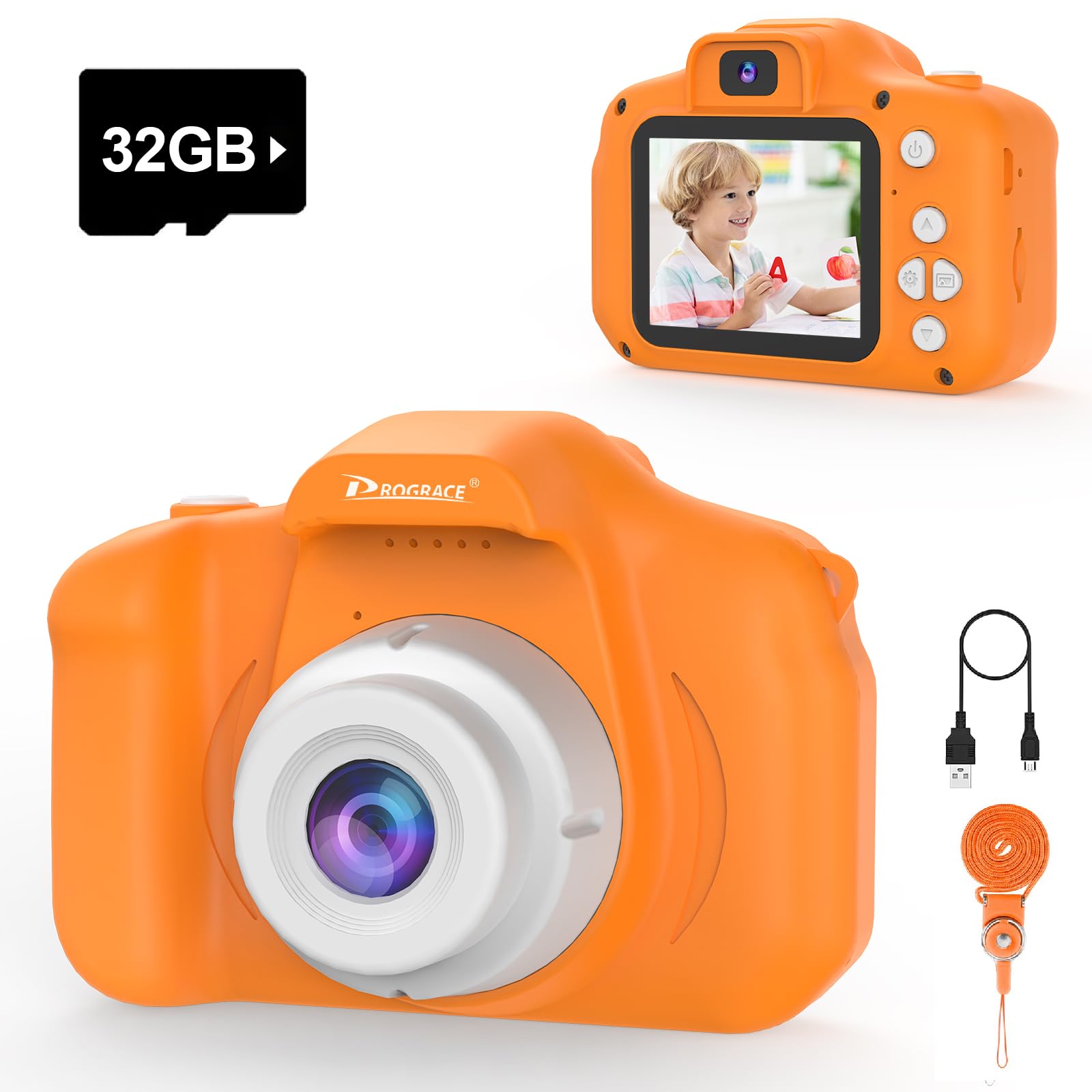 PROGRACE Kids Camera for Girls Ages 3-8 - Easy to Use Toddler Digital Video Camera with 28 Fun Frames & Selfie, Christmas Birthday Valentines Day