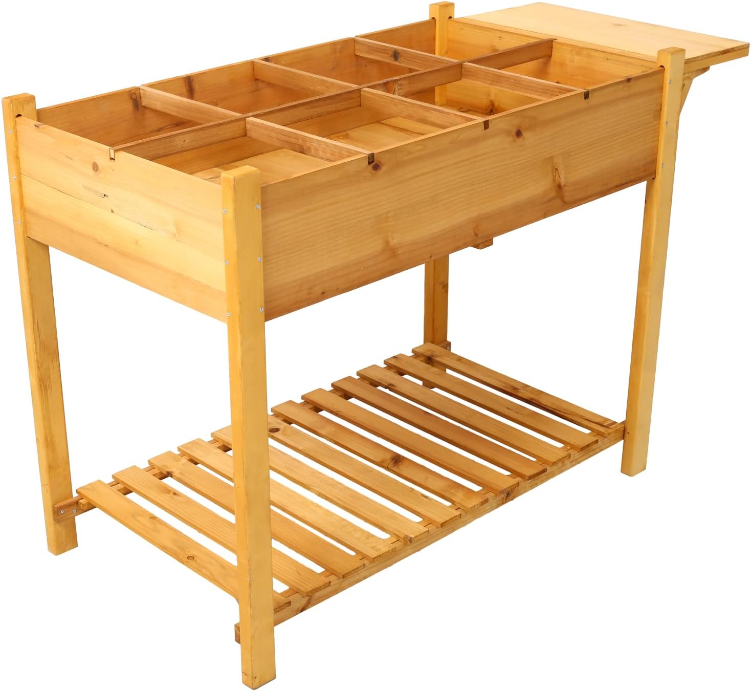 8 Pockets Horticulture Raised Garden Bed Elevated Wood Planter Box Stand with Foldable Side Table and Storage Shelf for Herb/Vegetables/Flowers