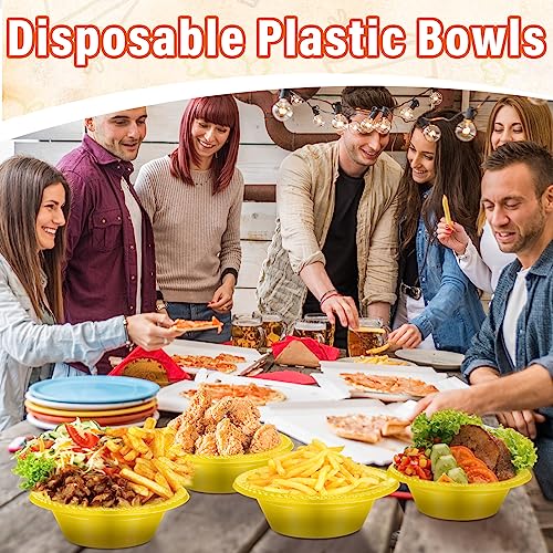 Image of Lallisa 100 Pcs 12oz Yellow Disposable Plastic Bowls Party | Dessert Cups for Ice Cream Salad Soup, Serving Bowls for Picnic, Colored Party Supplies, Food Safe Sturdy
