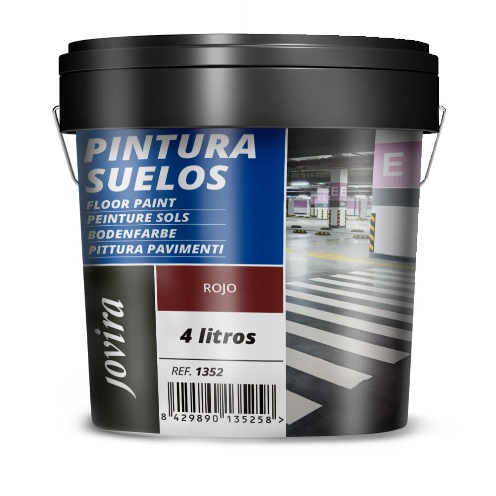 JOVIRA PINTURAS Pintura Suelos, Garajes y Pavimentos Deportivos en general, acabado Mate. Protege y decora las superficies de hormigón, cemento y asfalto. (4 Litros, Rojo) A-17