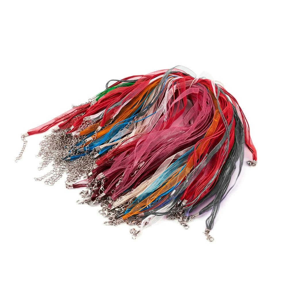 100 Piezas de cordón Encerado y Cinta de Organza para Hacer Collares, Accesorios con Cierres de mosquetón de Hierro, 45-455 cm (17,6-17,8 Pulgadas) F8-Rosa