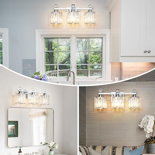 Miniatura 4 de Moderna lámpara de tocador de baño de cristal, 3 luces, accesorios de iluminación cromados sobre el espejo, lámparas de pared vintage de baño,