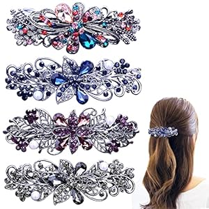 4 PCS Hair Barrettes for Women Ladies, Flower Crystal Rhinestones Barrette Pearl Spring Hair Clip Accessories Women Fashion Ponytail Holders Barrette for Daily Wear Mothers Day present