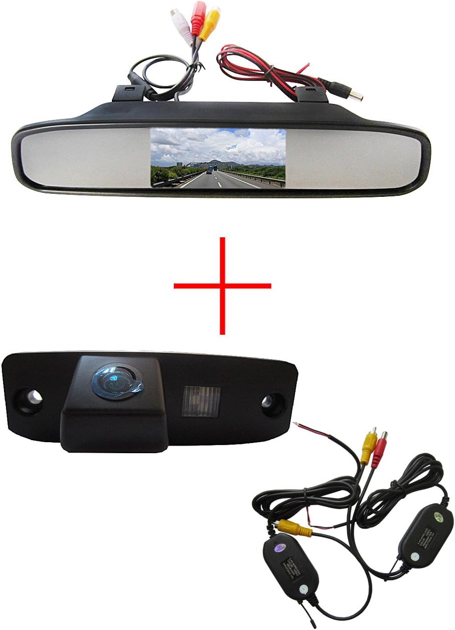 Wireless Auto Vehicle CCD HD Color Car Back up Rear View Reverse Reversing Parking Camera for KIA Carens Oprius Sorento Borrego Ceed Sportage R, with 4.3 Inch Color LCD TFT Rear View Mirror Monitor Screen Car Backup Monitor