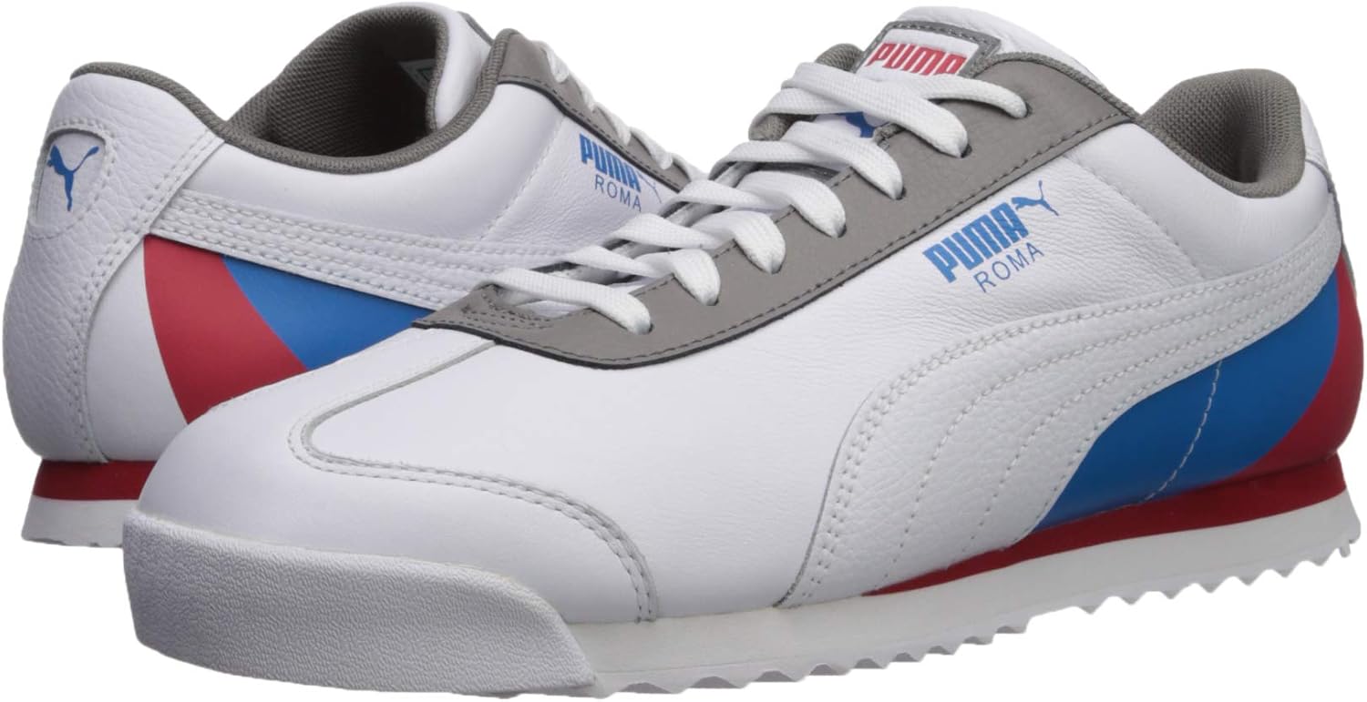 Puma Unisex-Adult Roma Basic Sneaker, White-High Risk Red-Indigo Bunting, 12 M US