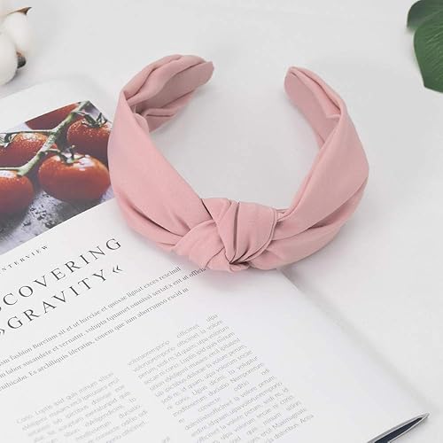 Miniatura 5 de MHDGG Diadema turbante  Diadema de nudo ancho en colores lisos, banda para el pelo anudada para mujer, color rosa