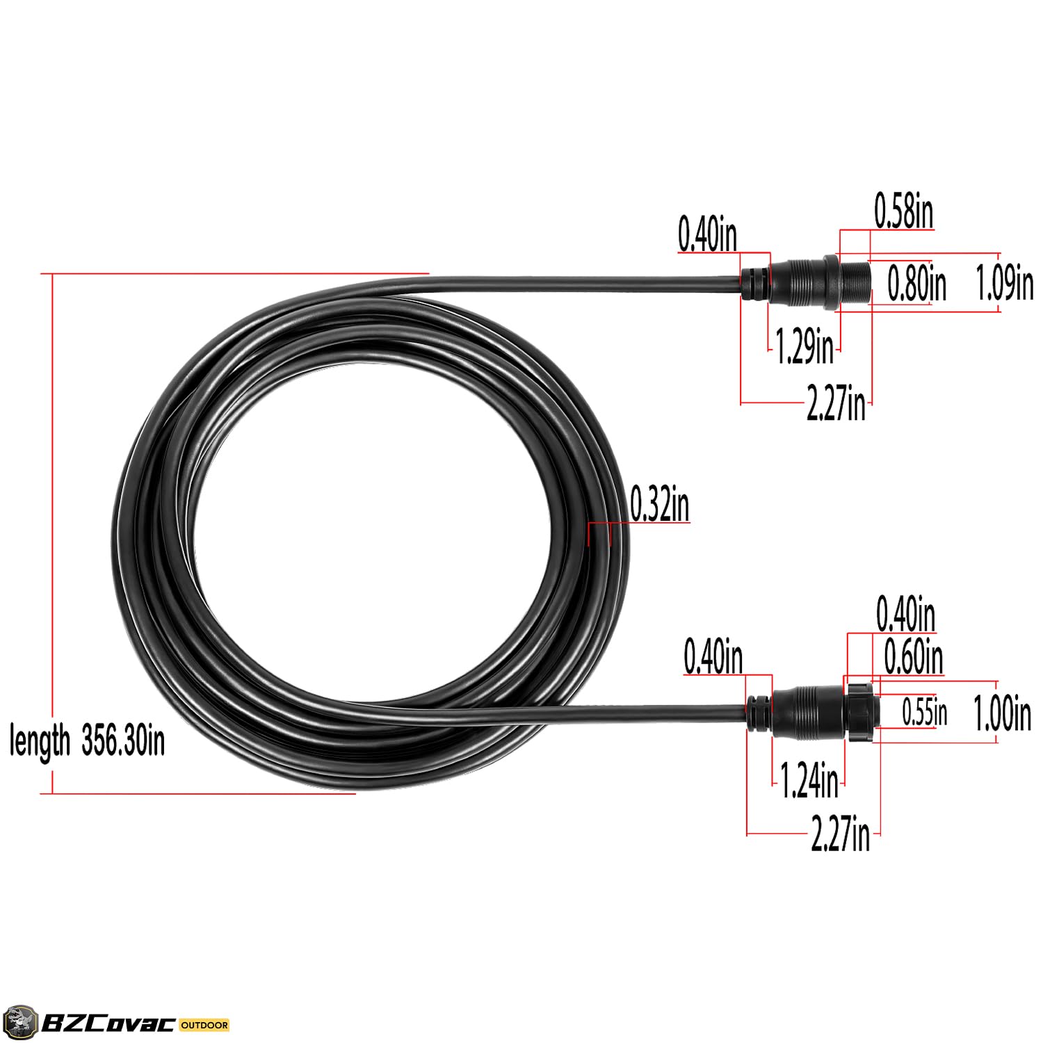 720106-2 EC M3 14W30 30' Transducer Extension Cable - Compatible with Humminbird APEX, SOLIX, and Onix Series & MEGA Imaging Transducers - Extended Version of 720106-1
