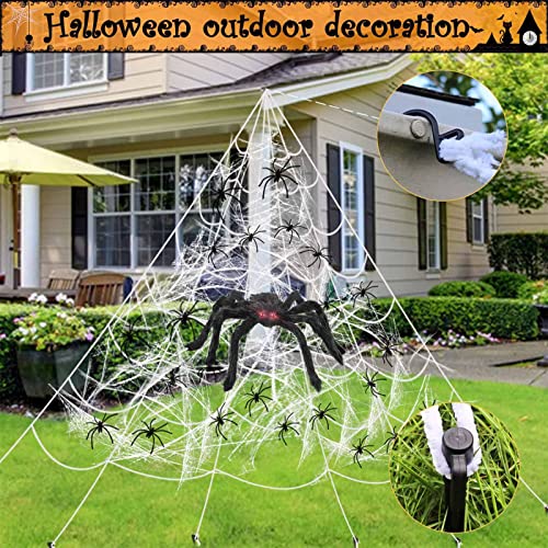 Halloween Natale Large Spider Web Stretch Triangolare Ragnatela Puntelli Opzioni di dimensioni multiple Bianco spaventoso con picchetti a gancio per la decorazione del cortile all'aperto (59in Spide