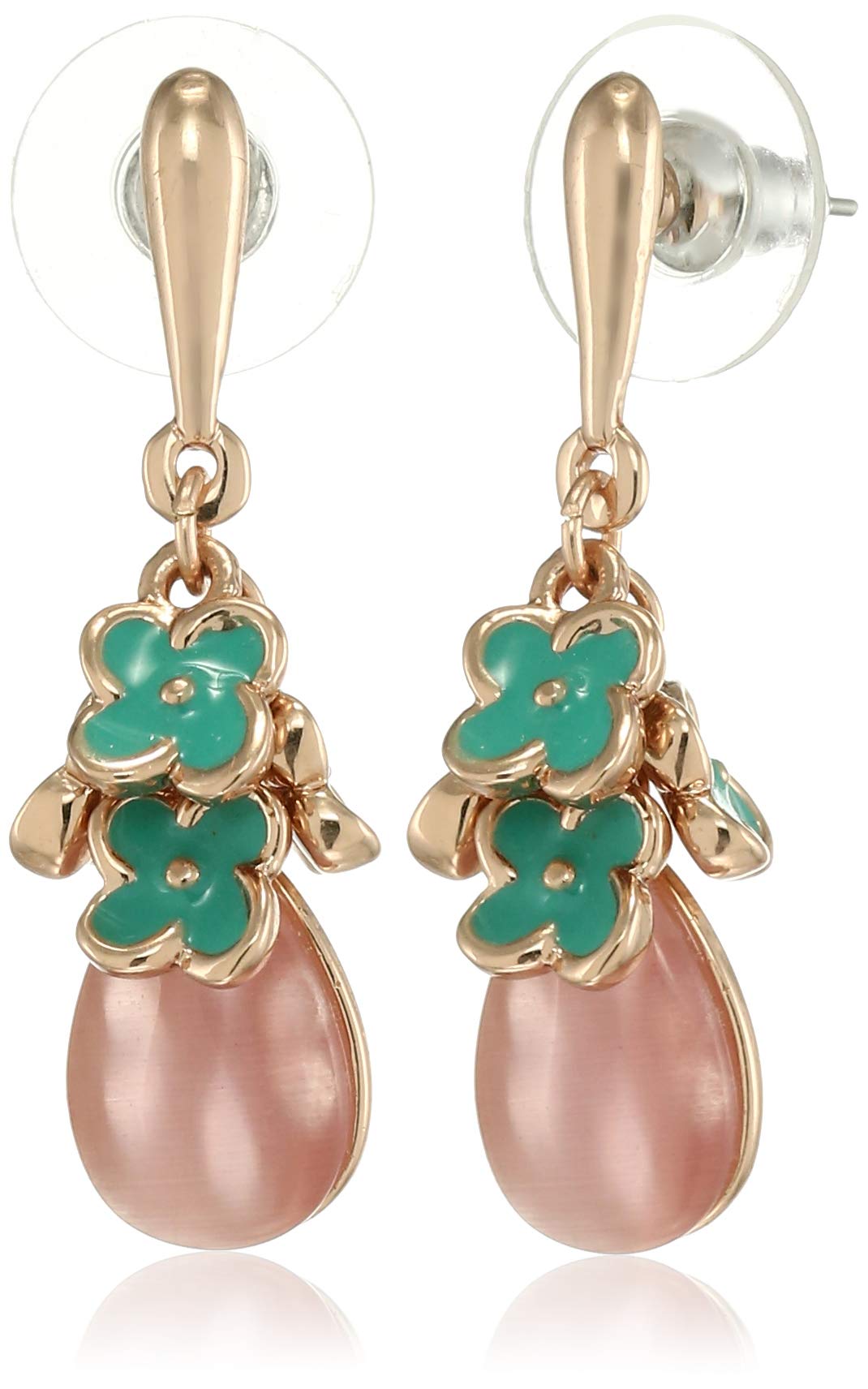 Estele Valentine Gifts For Girlfriend/Wife: Estele Tear Drop Shaped Green Coloured Bead And Rose Gold Plated Flower Charms Hanging Earrings For Women (B08D6SKM2J) Amazon Price History, Amazon Price Tracker