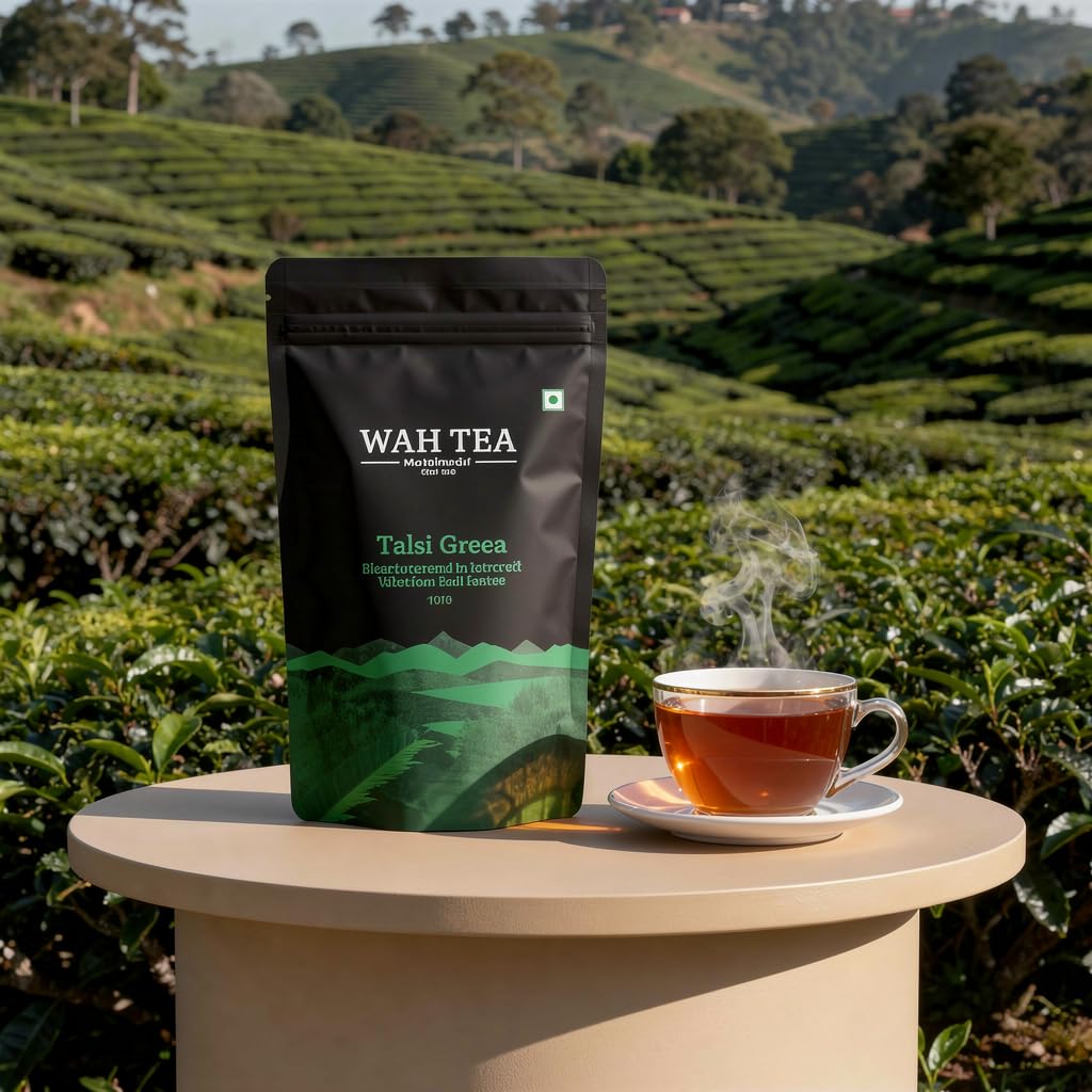 Wah Tea Tulsi Green Tea Loose Leaf | Hand-Plucked Whole Leaf from Kangra Valley | 100% Natural & Pesticide-Free | Rich Aroma & Antioxidant-Rich Herbal Blend | Immunity & Wellness Tea | 100g