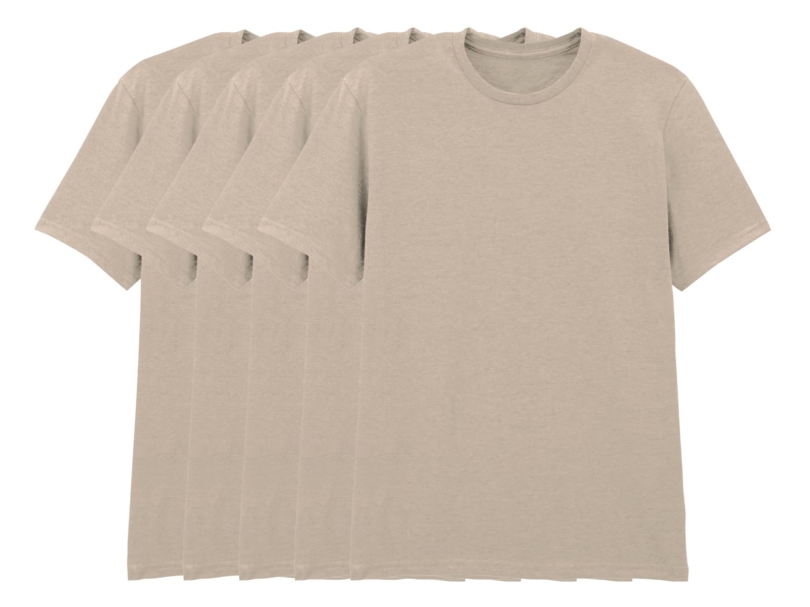 COOZO Pack of 5 Men's Classic Fit Blank Short Sleeve T-Shirts - 5 x Sand - L