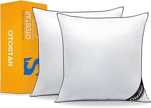 OTOSTAR Paquete de 2 rellenos de almohada, 16 x 16 pulgadas, cuadrados, suaves, esponjosos, con funda de 100% algodón, almohadas decorativas blancas