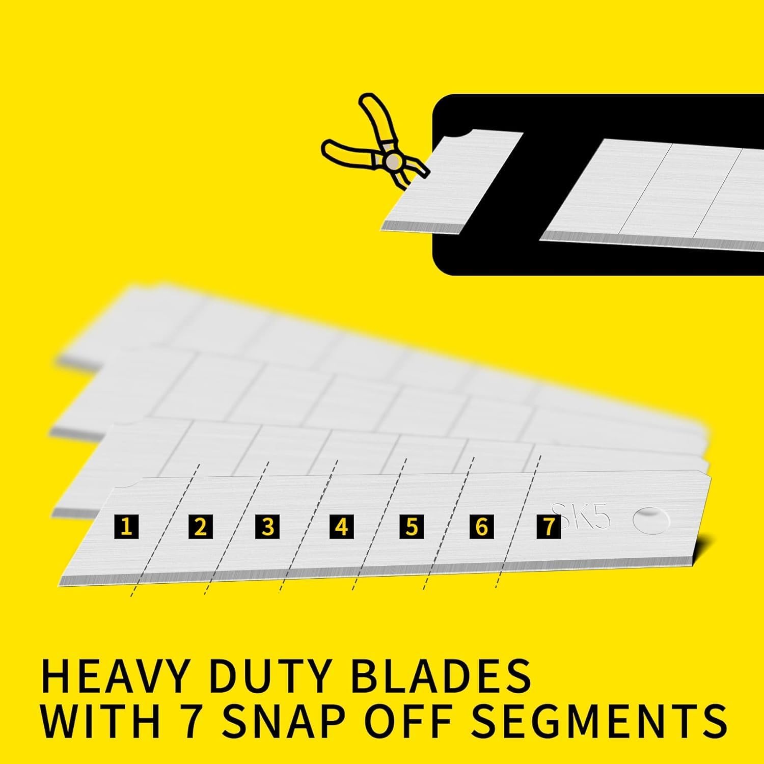 T TOVIA 100-Pack 25MM Utility Knife Blades, Slitting Blades, Office Knife SK5 Blades for Retractable Box Cutters and Knives