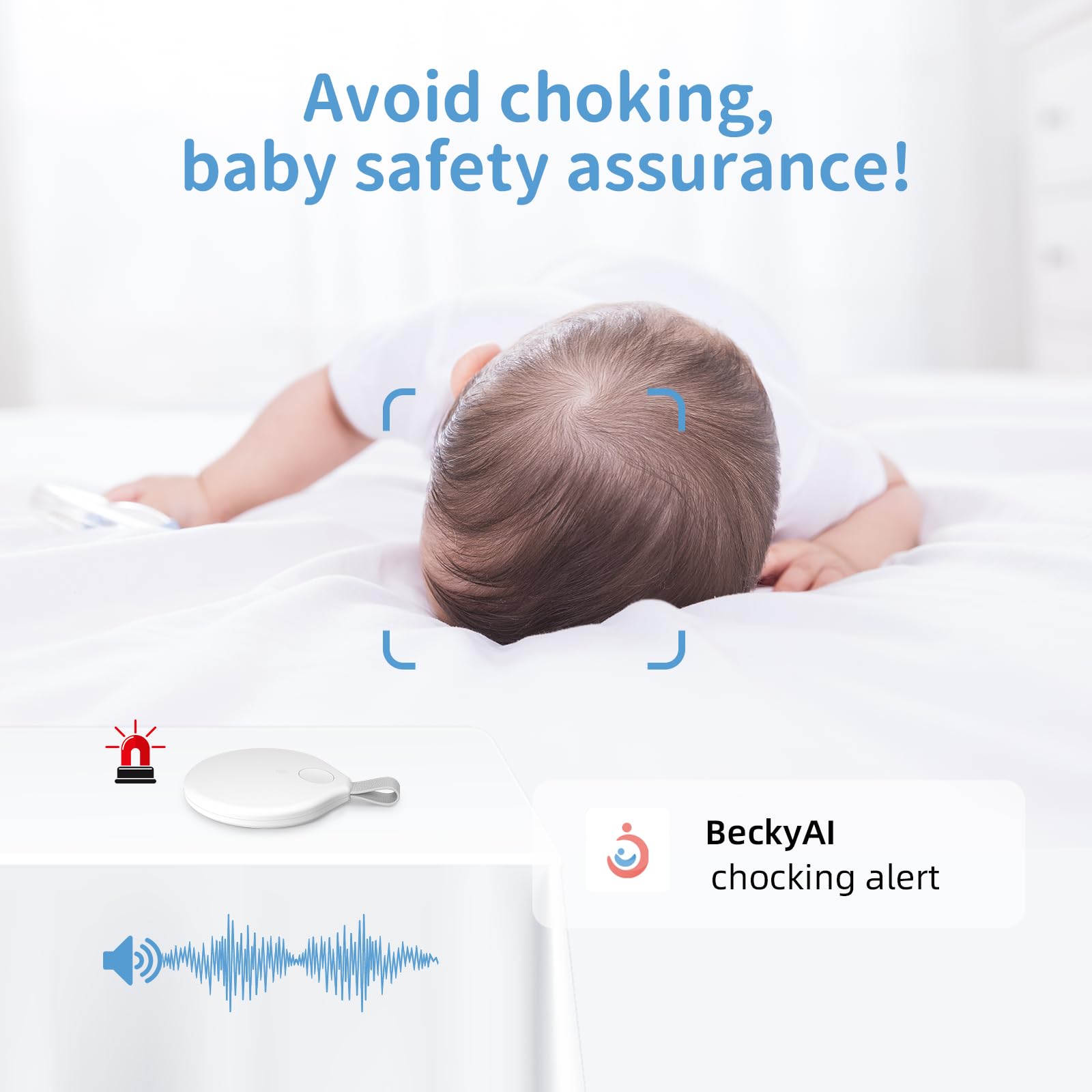 Becky Ai Intelligente Baby Monitor, Monitoraggio Respiratorio, Analisi del Sonno, Allarme di Sicurezza per Soffocamento, Visione notturna 2K HD, Condivisione di Dati Criptati, Android/IOS Compatibili