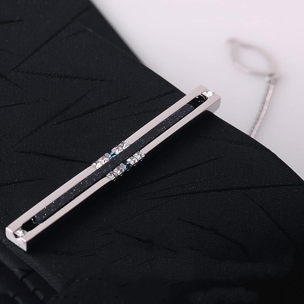 Fermacravatta da Uomo, Accessorio per Abito da Lavoro, da Sposa, con Pietra Stellata, Stile ago, Spilla per Gemelli (D 1 pz)