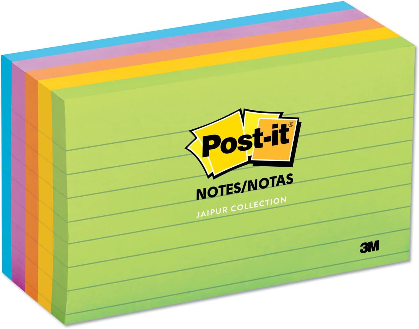 3M 6355AU Post-it Lined Note Pads, 3 x 5, Jaipur Collection Colors, 5 Pads/Pack
