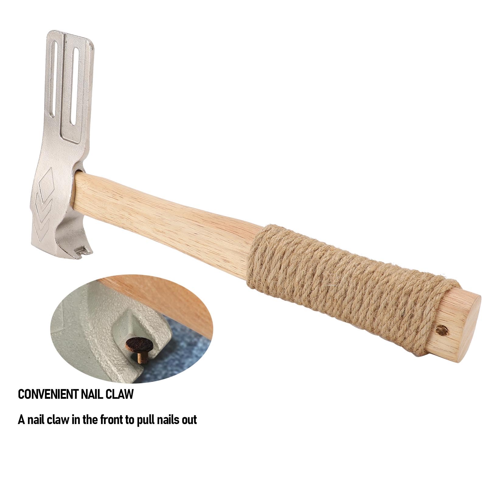 Jectse Martillo para Techos Magnéticos, Hacha de Techos de Imán Multifuncional con Herramienta de Techo Mágico de Mango de Madera Maciza para Uñas Rápidas para Techos y Sombreros de