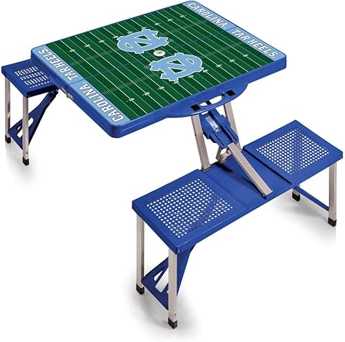 Vista 135 de PICNIC TIME NCAA North Carolina Tar Heels Folding Picnic Table - Camping Table - Outdoor Table with Umbrella Hole Negro