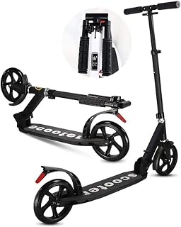 XBSLJ Kick Scooter, Kids Scooter Folding Scooters with Big Wheels Adjustable T-Bar for Big Kids Boys Girls-Black