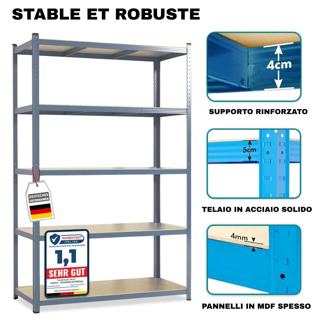 etm Scaffalatura per carichi pesanti, garage, cantina, officina, scaffalatura per magazzino, cantina, elevata portata e ripiani regolabili (grigio antracite, 180 x 120 x 45 cm)
