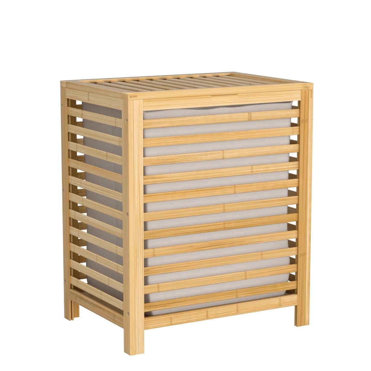 HOMCOM Cesto Portabiancheria a Doghe Coperchio 50x36x60 cm Color Legno | Cesto per Biancheria Sporca, Bambù e Poliestere, Sacca Rimovibile, Bagno e Camera da Letto