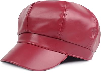 Lifup Women 8 Panels Newsboy Cap PU Leather Gatsby Ivy Beret Cap Red 2 One Size