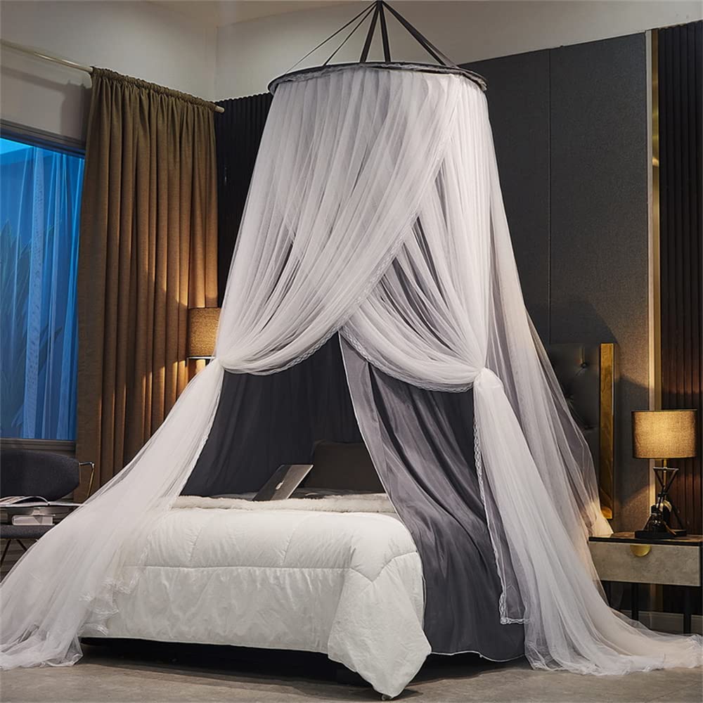 Surwin Mosquito Net for Bed, Bed Canopy for Girls Boys Kids Aldult Universal Mosquito Mesh Net Easy Installation Large Dome Hanging Bed Net for Single Double King Size Beds (Grey)