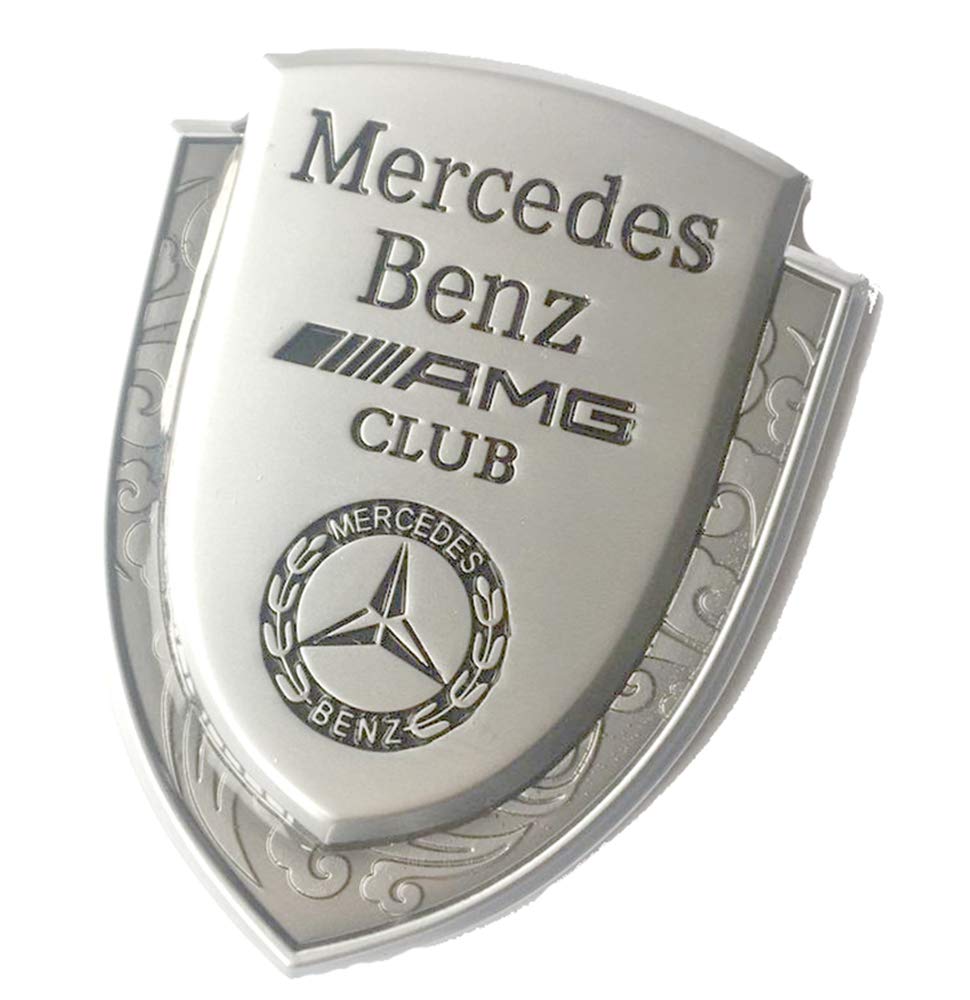Amazon Com Silver Amg Club Logo Car Side Emblem Alloy Stickers Decal Symbol Fits For Mercedes Benz A C E S G Cla Amg 1pc Automotive
