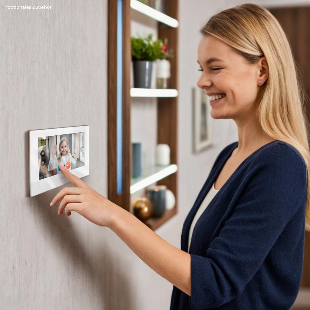 Metzler VDM10 2.0 Videocitofono a 2 fili IP – Set completo – 2 campanelli casa familiare in RAL9005 nero profondo con apriporta, fotocamera HD, app per smartphone, 2 stazioni interne 7 pollici touch