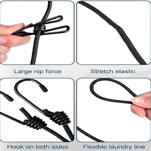 Miniatura 5 de Tendedero portátil retráctil negro, resistente al viento, con 12 pinzas para la ropa para secar en interiores, accesorios de campamento al aire libre