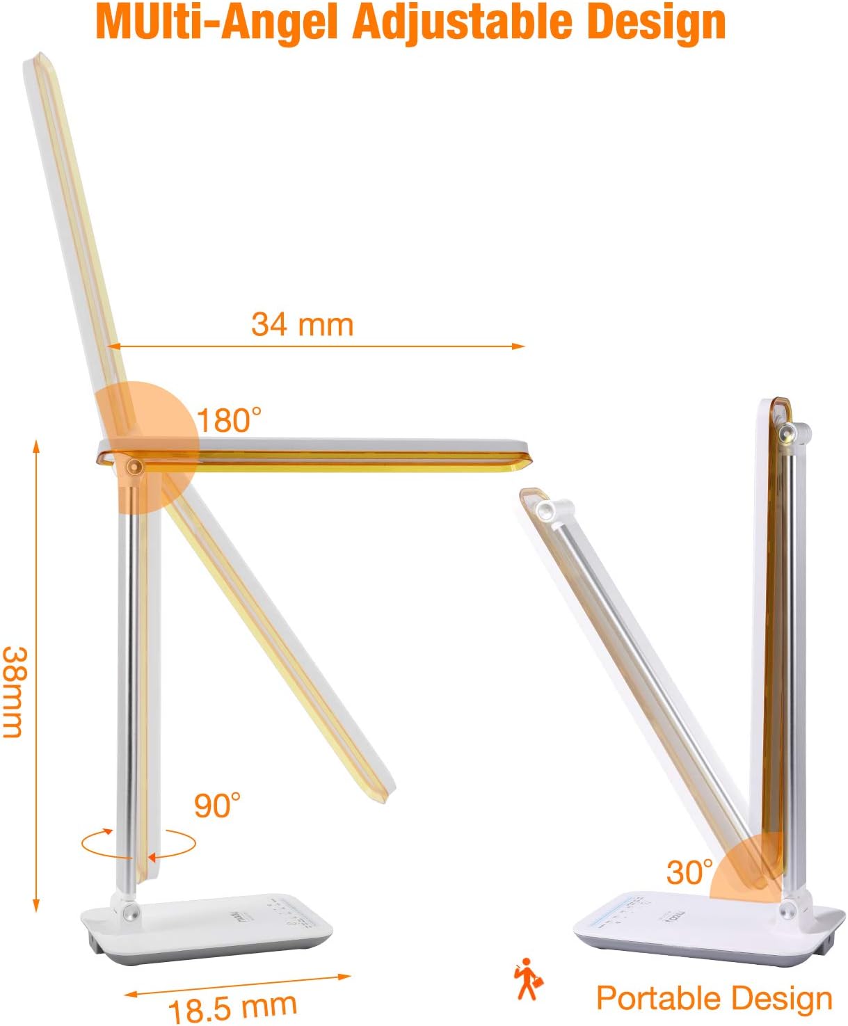 Miady LED Desk Lamp Eye-Caring Table Lamp, 3 Color Modes with 4 Levels of Brightness, Dimmable Office Lamp with Adapter, Touch Control Sensitive(White Aluminum)