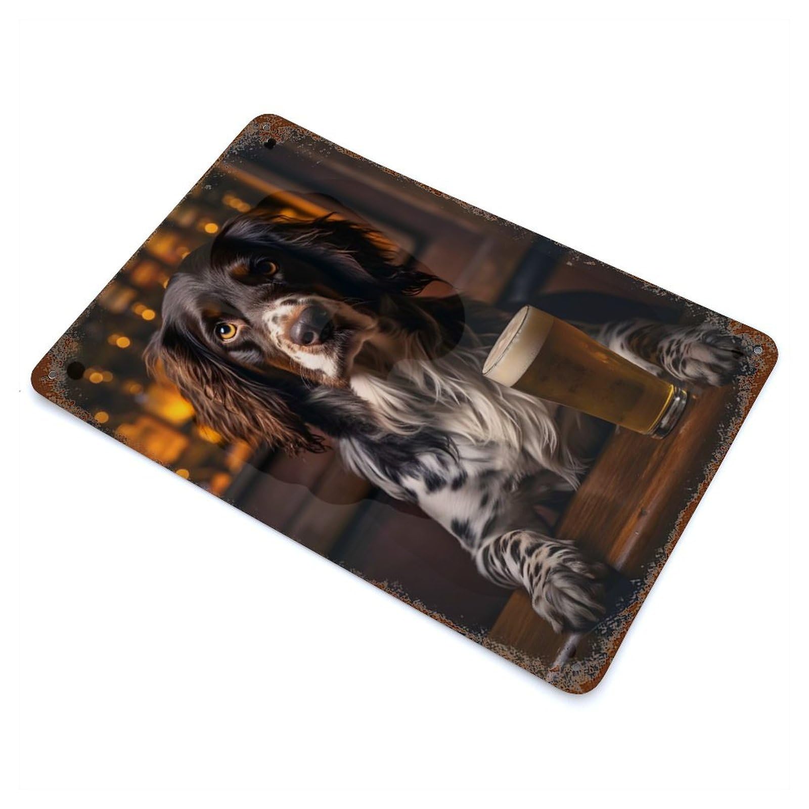 Rust Effect Lets Enjoy A Cold Beer Aged Metal Wall Plaque 11.8"x7.9", Rustic Home Decor for Bistro, Counter And Cafe Decor