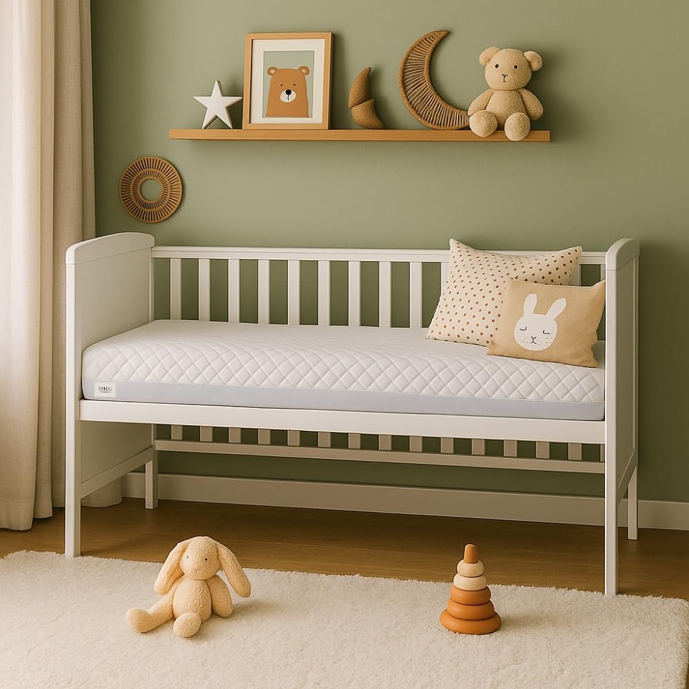 MHG Textiles Baby Cot Bed Mattress 120 x 60 x 7.5 cm – Hypoallergenic, Waterproof & Breathable – Firm Spine Support | Removable Washable Cover | Newborn & Toddler Safe- Fits Standard Cot Bed Size