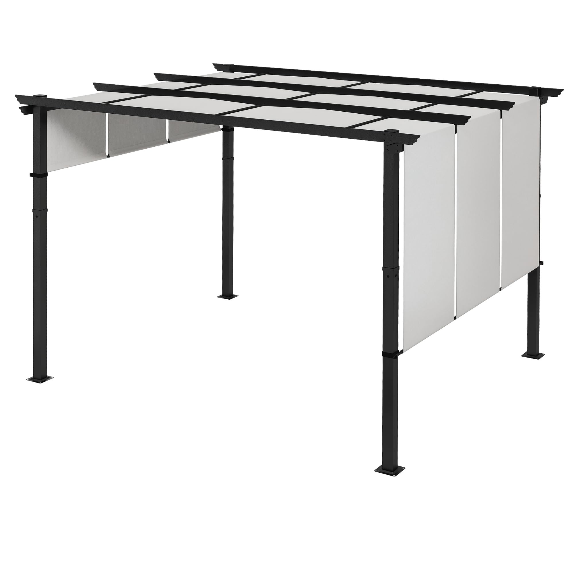 Outsunny Pergola ok. 3,5x3m Pawilon ogrodowy z regulowanym dachem, zadaszenie tarasowe, wolnostojący pawilon stalowy, ochrona przed słońcem na taras i do ogrodu, jasnoszary