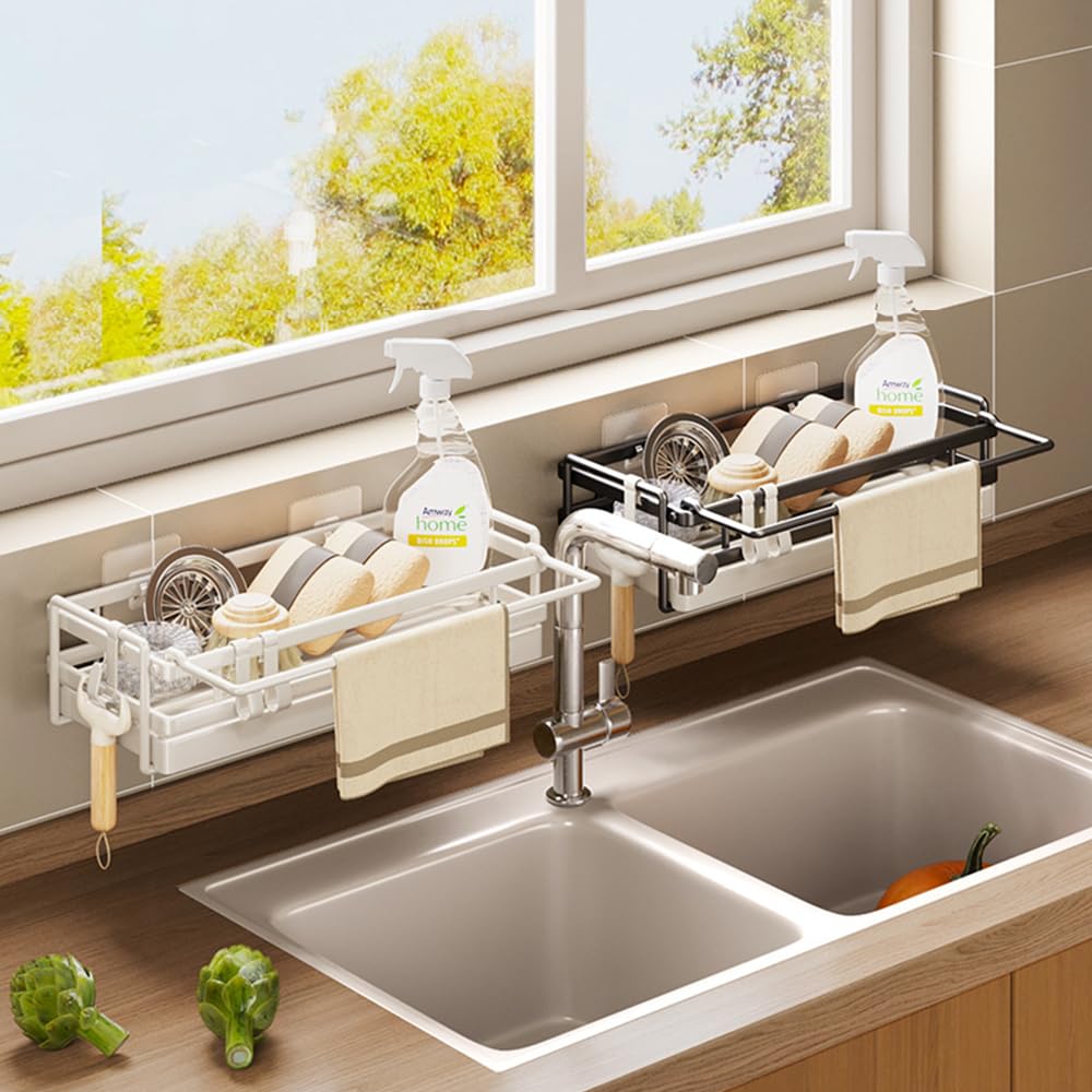 Organiseur D'évier Compact Avec Plateau égouttoir Amovible - Panier éponge Transparent, Rangement Cuisine - 5