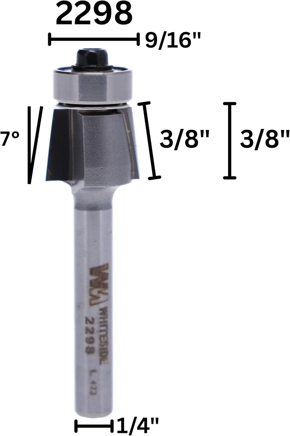 Whiteside Router Bits 2298 Edge Bevel Bit with 7-Degree 3/8-Inch Cutting Length