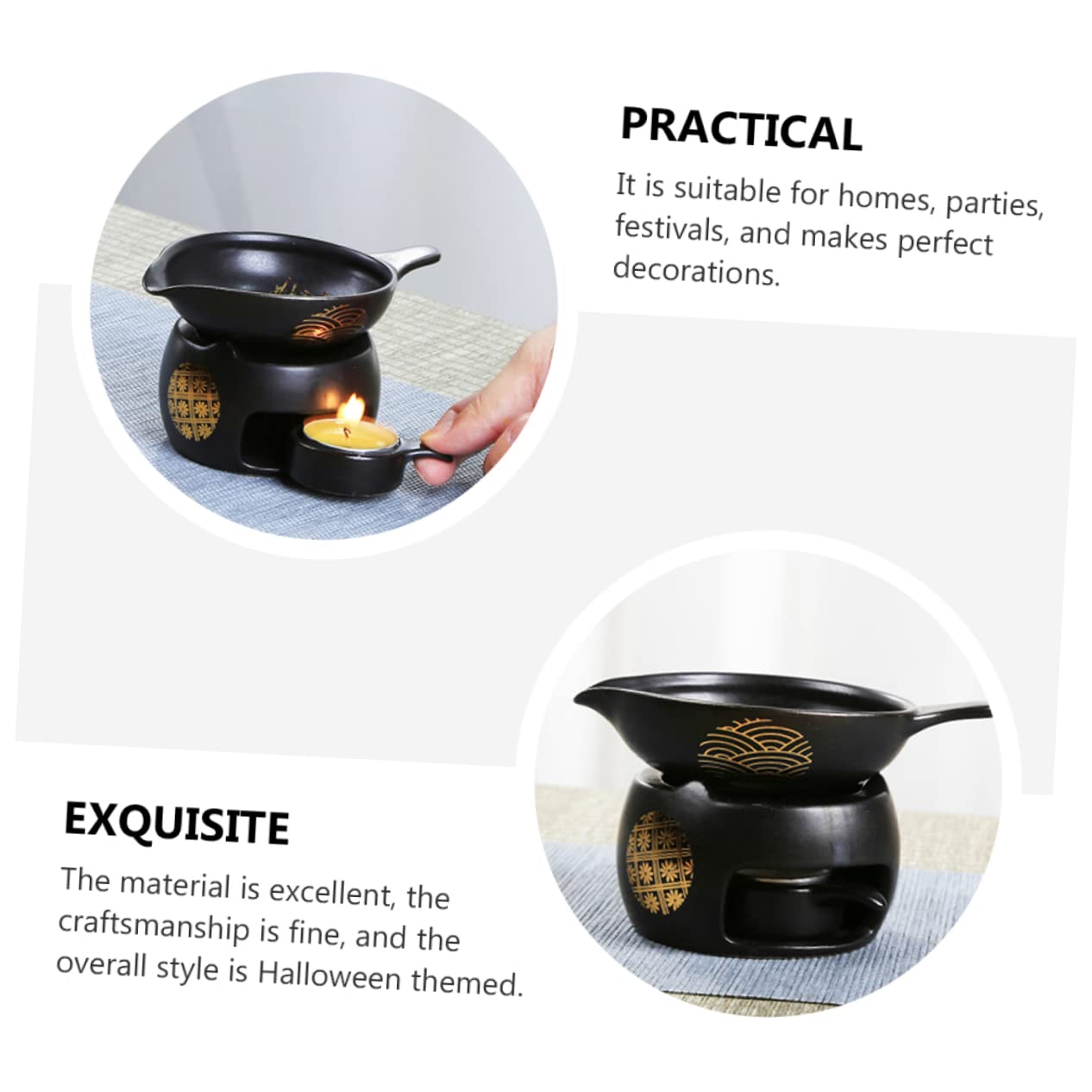 Horno de Té Mini de Cerámica Negro, 1 Juego, para Casa | Dispositivo para Despertar el Té, Decoración de Escritorio, Accesorio de Té