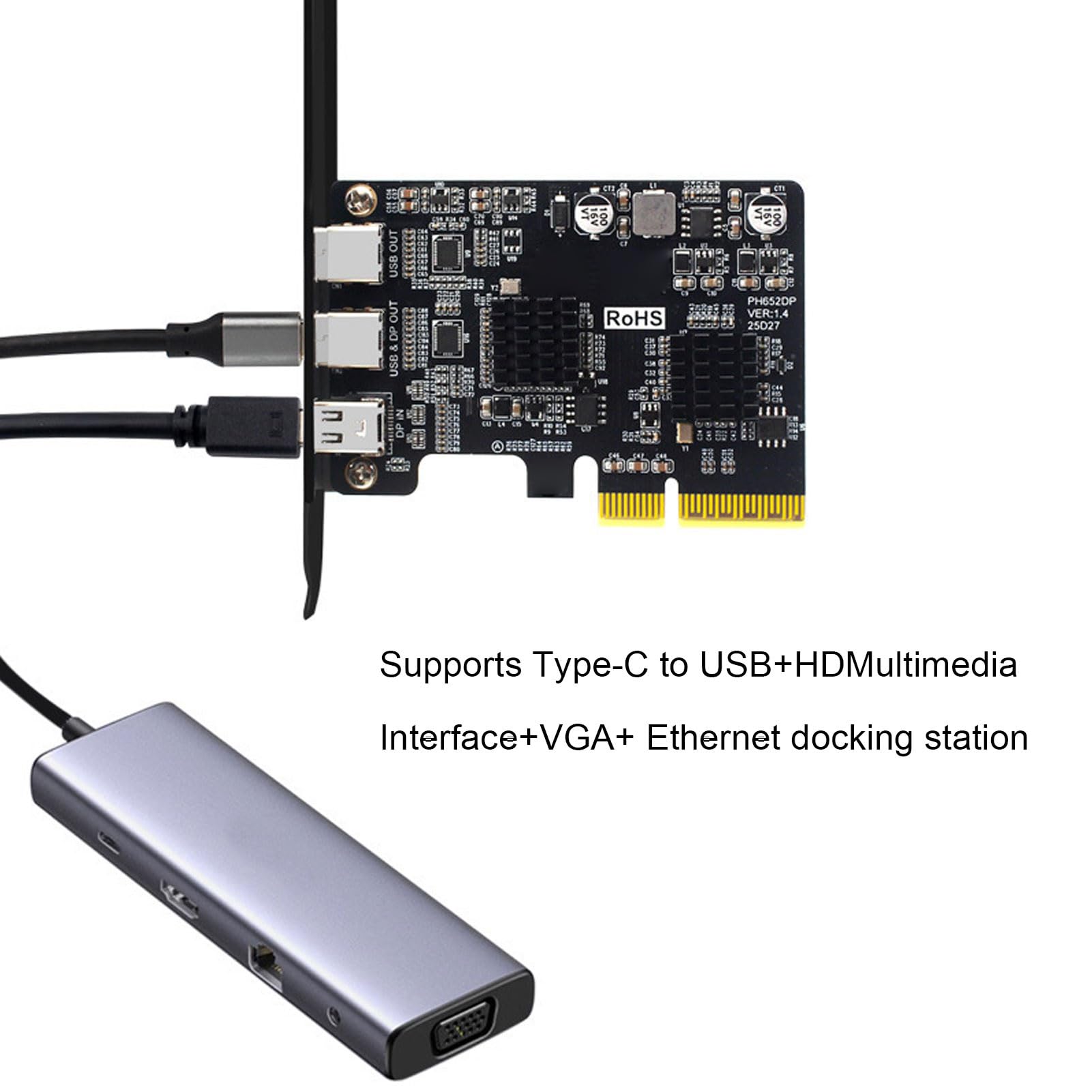 SUNGOOYUE Scheda PCIe USB C, Espansione Scheda Madre Doppia Porta USB 3.1 Gen 2 da 10 Gbps con Uscita Display Port di Tipo C per PC Desktop
